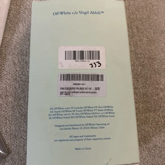 Off-White AirPods Case with diagonal Black Accents and lanyard - Picture 3 of 3